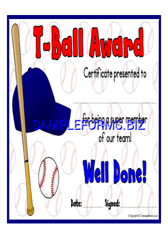 T-Ball Award Certificates