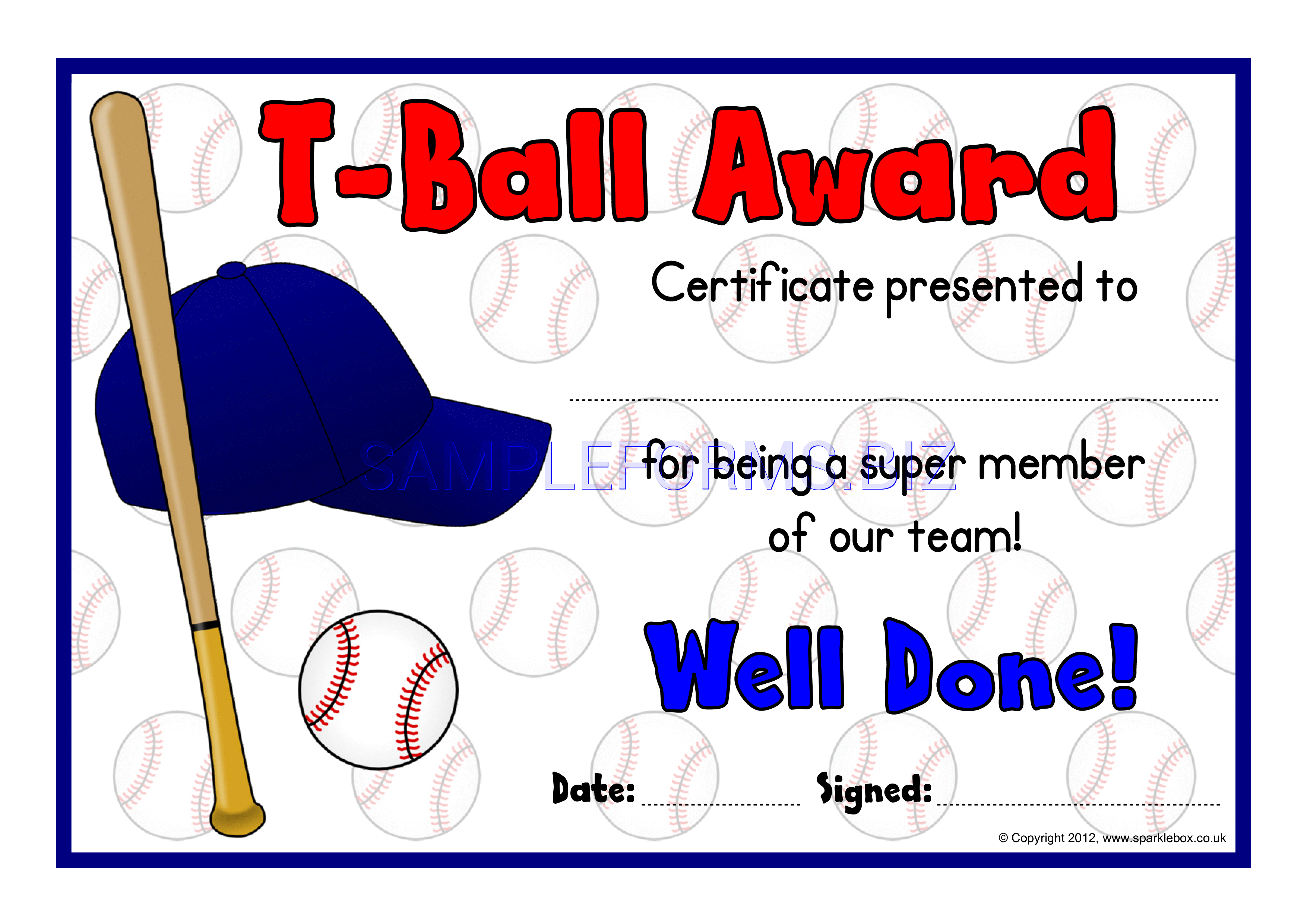 Preview free downloadable T-Ball Award Certificates in PDF (page 1)